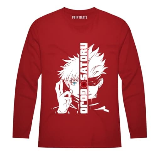 Gojo Satoru Split Face Printed Cotton Full Sleeve T-Shirt for Kids-G7 Red 3