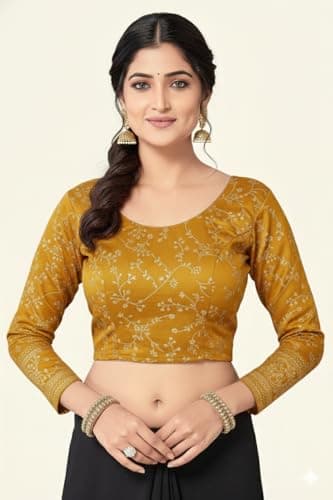 SCUBE DESIGNS Women's Shimmer Crop Top Blouse with Round Neck, Short Sleeves, Streachable Readymade Blouse Choli