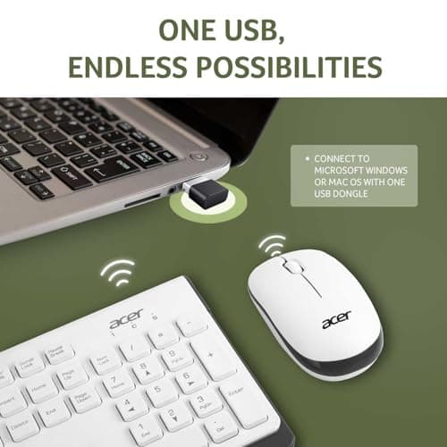 Acer Wireless Keyboard & Mouse Combo with Attractive Durable Design, 2.4GHz Nano Receiver, 10m Range, Indian Rupee Key Code, 1600 DPI, 10M Keystrokes Life for Microsoft Windows and Mac OS (White/Grey) 6