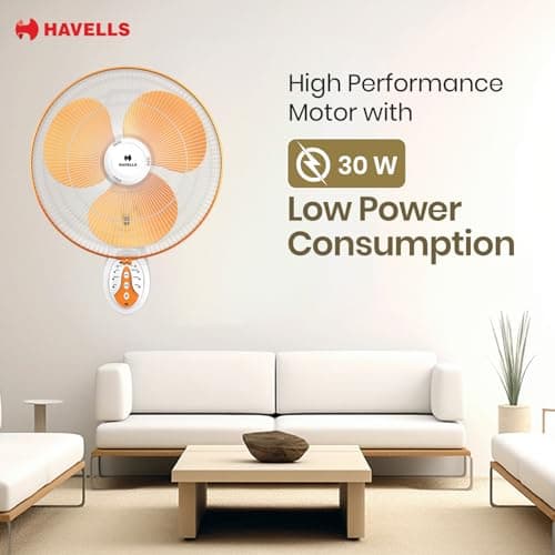 Havells Platina 400mm BLDC Wall Fan | Energy Saving | Remote Control | Smart Airflow | Stable Performance | Perfect for Modern Homes & Offices | 2-Year Warranty | (White Yellow) 3