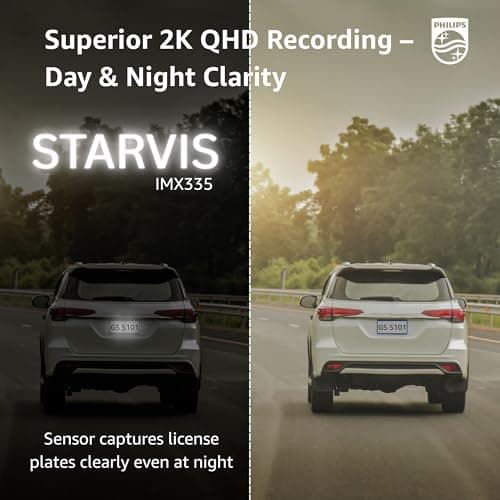 Philips GoSure 5101 Dash Cam for Car | 2K QHD 1600p Sony STARVIS IMX335 | 135° Wide Angle | Night Vision | G-Sensor | Loop Recording | Wi-Fi App | Car Camera Recorder 2