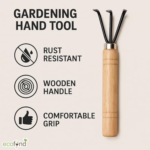 ecofynd Gardening Hand Tool (Cultivator with Wooden Handle), Home Garden Durable Plant Tool, Planting, Weeding, Pruning, Soil Maintenance, Farming Essential Kit (GT014) 4