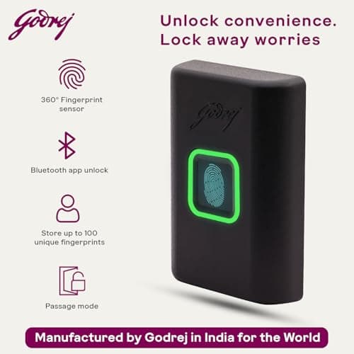 Godrej Smart Cabinet Lock| Biometric - 360° Fingerprint, 100 Fingerprints| Bluetooth| Mobile App | Passage Mode | Advantis Astron| 1st Made in India Digital Furniture Lock| Black| 3 Yrs Warranty 3