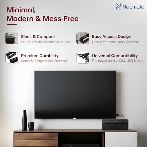 Neomate Cable Management Box | Cord Organizer for Power Strips, Surge Protectors, Extension Boards, and Routers | Child-Safe TV Cord Box for Home, Office, and Desktop Use | Black 3