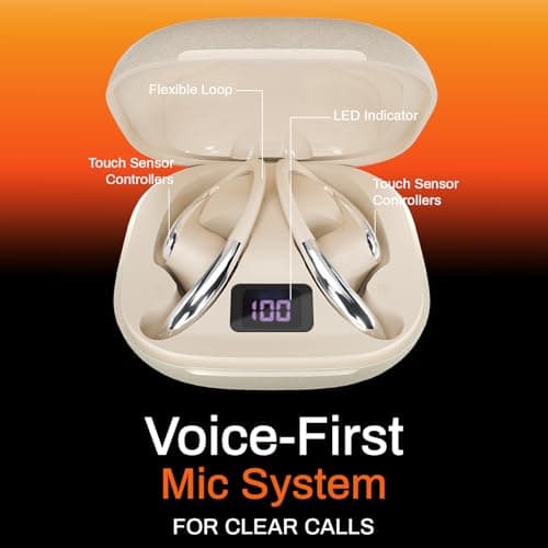 DwOTS Sense Pro OWS Earbuds with 42dB ANC, Over Ear Headphone Design, 45H Battery, Bluetooth v6.0, 3 EQ Modes, Hall Switch Auto Connect, Voice Assistant Support, Bluetooth Earbuds (Cream) 4