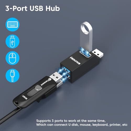 Sounce 180 HB USB Hub 3-Port USB 3.0 High-Speed Hub Ultra-Fast 5Gbps Data Transfer Lightweight, Compact, Multi-OS Compatible Plug & Play for Laptops, PCs, Mac, and More - (Black) 3