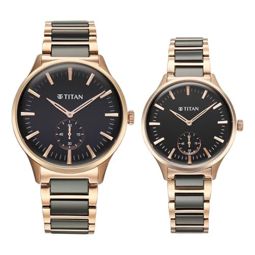 Titan Modern Bandhan Pair Analog with Black Dial Ceramic and Rose Gold Stainless Steel Strap Watch for Couples - 9401394213KD01
