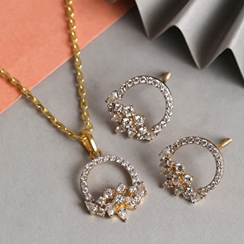 Clara 925 Sterling Silver Tica Pendant Earring Chain Jewellery Set | Gold Rhodium Plated, Swiss Zirconia | Gift for Women & Girls 2