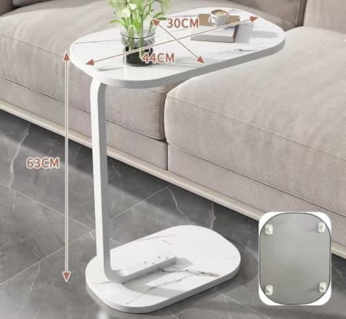 Owme Adjustable Table Stands Couch Side Table, Swivel TV Tray Table, 360° Top Moving C-Shaped End Table, Small Center Table for Home Office Balcony | Storage Organizer (White, Rectangular) 2
