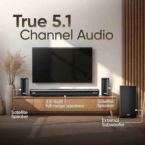 Mivi Nex 800 Dolby Audio Soundbar [New Launch]| 800W Signature Sound | 5.1 Channel Surround Sound Home Theatre with Wired Subwoofer & Satellites| Nex SurroundSphere Tech| Bluetooth v5.3, 5