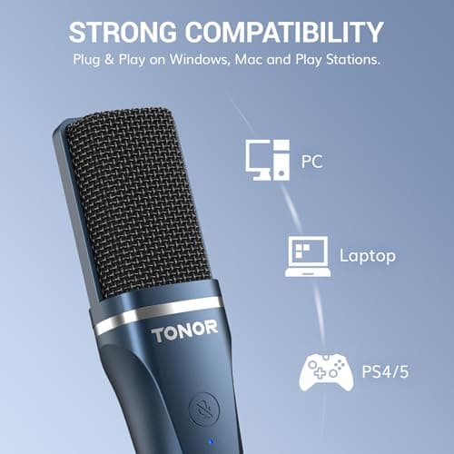 TONOR USB Gaming Microphone, Computer Condenser PC Mic with Tripod Stand & Pop for Streaming, Podcasting, Vocal Recording, Compatible with iMac PC Laptop Desktop Windows Computer, TC-777 5