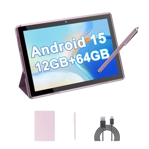 HOTTABLET 10 inch Android 15 Tablet, 12GB RAM (4+8 Expansion) + 64GB ROM, 2+8MP Dual Camera, 6000mAh Battery (Tablet + Case + Pen) (Pink)