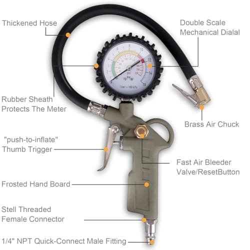 Drofail Tyre Pressure Gauge with Air Inflator Gun for Car, Bike & Cycle | Heavy Duty Metal Body Air Pump with Dial Meter | Accurate PSI Measurement | Air Compressor Tool with Flexible Hose 5