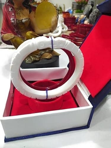 HAPPYCRAFT Lac Shakha Pola Bangles for Married Women (Pack of 4) | Bengali Traditional Red and White Acrylic Bangles Set | Daily Use Wedding Ritual Bridal | Saree Styling Ethnic Wear (2.14) 2