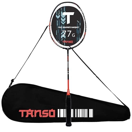 TANSO Arashi 2.0 Full Graphite Ultra Light Weight Carbon Fibre Strung Badminton Racket with Free Full Racquet Cover (77 Grams, 32 Lbs Tension, Strung with Premium Strings) (Orange)