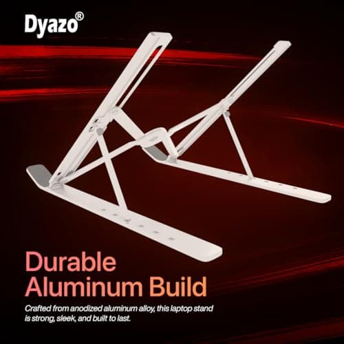 Dyazo 6 Angles Adjustable Aluminum Ergonomic Foldable Portable Tabletop Laptop/Desktop Riser Stand Holder Compatible for MacBook, HP, Dell, Lenovo & All Other Notebook (Silver) 4