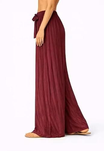 Women’s Palazzo Pants – Fit Elastic Waist Drawstring Trousers with Belt | Free Size Casual Lounge Wear | High Waist Flowy Wide Leg Palazzo, Office & Travel. (in, Alpha, 3XL, Plus, Wine) 3