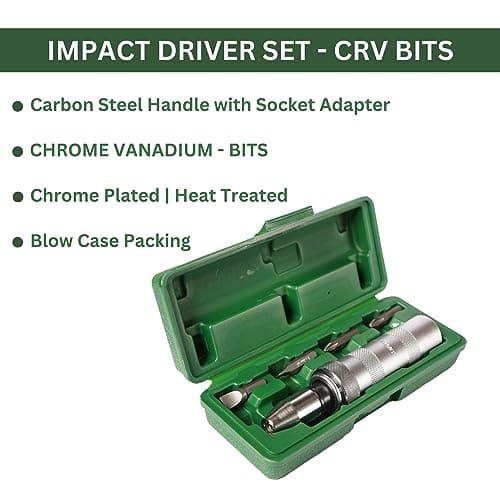 Eastman Impact Driver Set Of 6 Pcs, Screwdriver Sets Portable, Carbon Steel Handle With Socket Adapter And CRV Bits, Chrome Plated, Heat Treated (EID-2500-02) 4