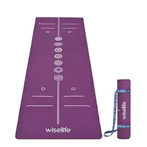 Wiselife True Body Alignment Yoga Mat + Sleek Yoga Strap For Men And Women | Non-Slip Textured Extra Wide & Thick | Pro Balance Eco Tpe Exercise Mat For Home, Pilates, Gym & Fitness (6MM,PURPLE-CHAKRA