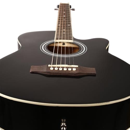 Kadence FNTR-BLK Frontier 40" Acoustic Guitar | Grand Auditorium Cutaway | Comes with Bag, Set Of Strings, Strap, Picks | Includes Learning Course | Black 5