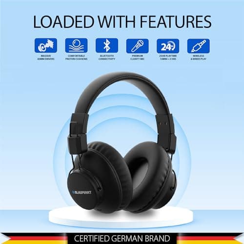 Blaupunkt Newly Launched BH41 Bluetooth Wireless Over Ear Headphones I Long Playtime I 40MM Drivers I Foldable I Flexible & Light Weight I Built in Mic I TurboVolt Fast Charging 5