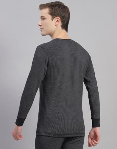 Monte Carlo Mens Black Solid Cotton Blend V Neck Full Sleeve Thermal Vest (6230BM7BL-0-38) 4