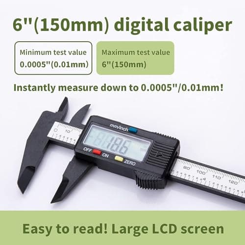 SKADIOO Electronic Digital Caliper with carry box, Plastic Vernier Caliper, Caliper Measuring Tool with Inch/Millimeter Conversion, Extra Large LCD Screen, 0-6 Inch/0-150 mm, Auto Off Featured 2