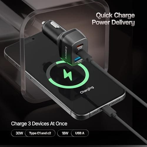Ambrane 84W Triple Output Fast Car Charger with 2 Type-C & 1 USB, 33W Type C Charging with PD Technology, Fast Charging Adapter Compatible with Cars for iPhone & Android Smartphones (Charge C84,Black) 5