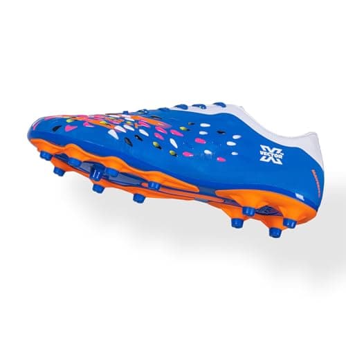 Vector X Maverick Men’s Football Shoes Ideal for Synthetic Turf & Hard Ground Fully Emboss PU with Double Color TPU Sole Soccer Shoe (Blue-Orange, 8) 5