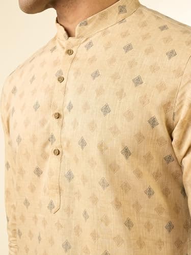 DIWAS BY MANYAVAR Men's Cotton Blend Ethnic Motifs Printed Full Sleeves Kurta (Beige,M) 2