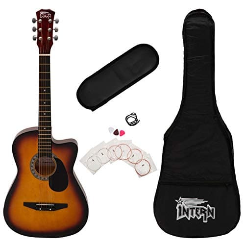 Intern INT-38C-SB-G 38 Inch Cutaway Right Handed lindenwood Acoustic Guitar Kit, With Bag, Strings, Pick And Strap (Sun Burst, 6-Strings)