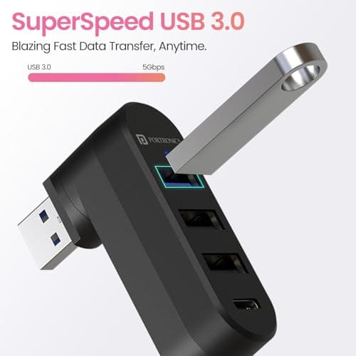 Portronics MPort Spin 4-in-1 USB Hub Dock with Type-C, USB 3.0 SuperSpeed, Rotating USB Plug, 2-Port USB 2.0 High-Speed, for Laptop, PC (Black) 4