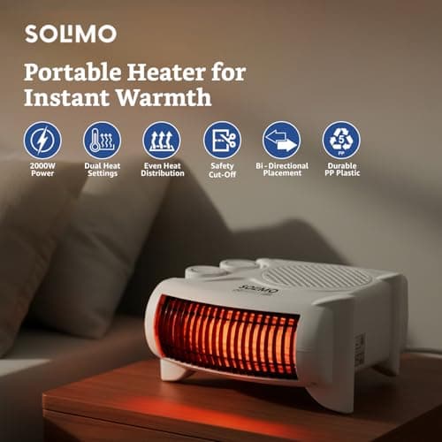 Amazon Brand - Solimo 2000/1000 Watts Room Heater with Adjustable Thermostat (ISI certified, Beige colour, Ideal for Small to Medium Room/ Area) 2