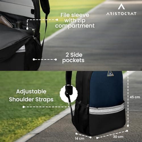 Aristocrat Blake 18L Laptop Backpack, 2 Spacious Compartments, Office & Casual Bag with Quick-Access Pocket, Side Pockets & Reverse Zipper, For Men & Women, Fits up to 15.6" Laptop, Grey-Black 5