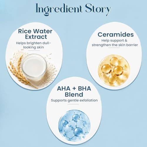 Glamveda Rice & Ceramide Glass Skin Essentials | Face Wash + Enzyme Scrub + Moisturizer Combo | Korean Skincare Routine | Rice Water, Ceramides & AHA BHA | Hydrating & Glow Boosting Kit 3