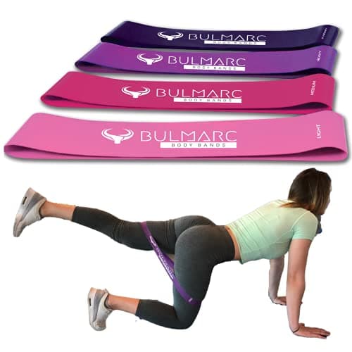 BULMARC Resistance Band Loop Set of 4 – Exercise Bands with 30+ Exercise Guide & Carry Bag for Squats, Hips, Legs, Butt, Glutes & Home Workouts
