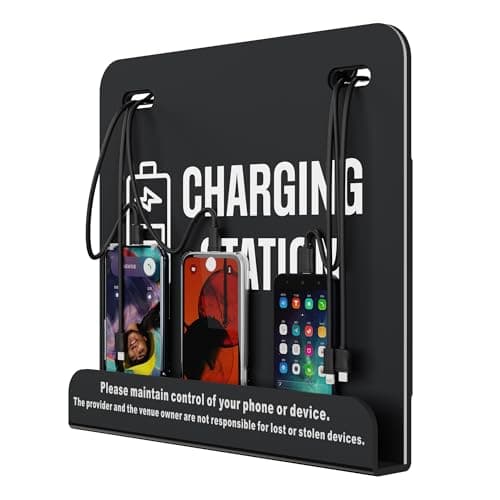 6-Port Mini Wall-Mounted Cell Phone Charging Station Compatible with 3 Type-C, 2 Apple, 1 Micro USB, Ideal for Hospital, City Hall, Shelter, Bank, Hotel, Gym, Airport, Stadium, Park, Library (Black)