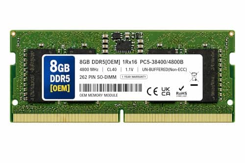 8GB DDR5 4800MHz OEM Laptop RAM Compatible with Samsung [Key Specs: PC5-38400/4800B | 262-Pin SO-DIMM | CL40 | 1Rx16 | 1.1V | Non-ECC] | 1 Year Seller Warranty 2
