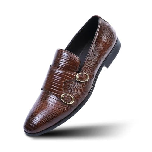 Monkstory Atelier 1970 Textured Double Monk Strap - Brown (UK Footwear Size System, Adult, Men, Numeric, Medium, 11)