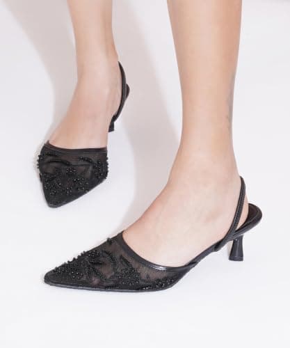 JM LOOKS Luxury Women Beaded Lace Pointed Toe Festive Kitten Heels For Wedding Outfits 2