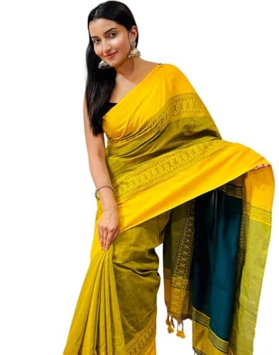 dB DESH BIDESH Women`s cotton silk saree handloom party, wear chiffon georgette banarasi silk sarees for women mysore silk fancy latest, collection wedding sarees for women (Yellow Green)