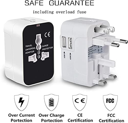 2 USB Ports Universal Travel Adapter, rts Worldwide International All in One Universal Power Wall Charger AC Power Plug Adapter Converter with 2 USB Charging Ports for USA EU UK AUS Cell Phone Laptop 2