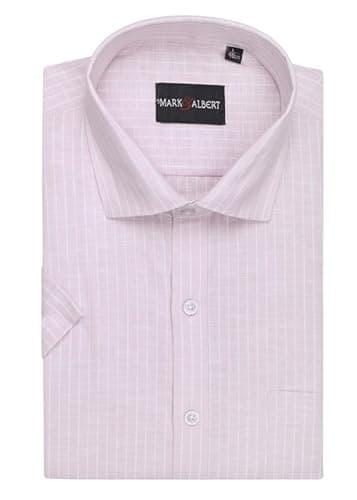 MARK & ALBERT Men's Half Sleeve Cotton Linen Striped Shirt Pink