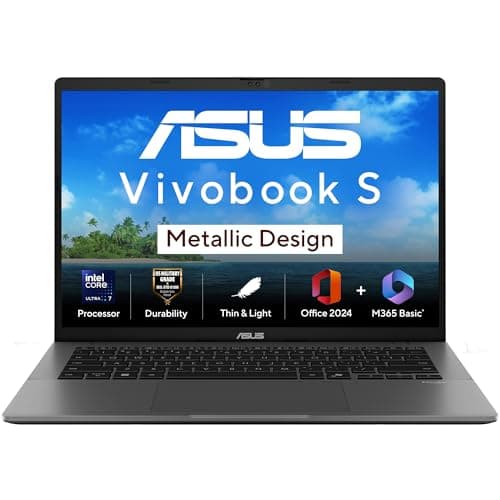 ASUS Vivobook S14, Intel Core Ultra 7 255H, Metallic Design Laptop(Intel iGPU/16GB RAM/512GB SSD/FHD+/14"/60Hz/Windows 11/M365 Basic (1Year)*/Office Home 2024/Matte Gray/1.4 Kg) S3407CA-LY083WS