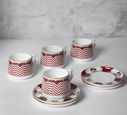 India Circus by Krsnaa Mehta Blushed Orchard Cup and Saucer for Tea & Coffee Set of 4 (4 Cups + 4 Saucers) | Home and Kitchen Dishwasher Safe| Ideal for Gifting Every Celebration | 220 mL Each 2