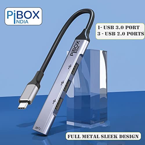 Pibox India USB-C Hub - USB 3.0 Multi-port 4 Port Adapter - USB-C to USB-A Hub - For MacBook Pro, iMac 2021 - Aluminum Alloy, Gray 2