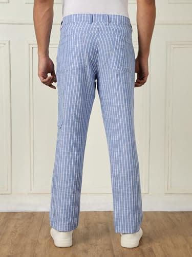 Thomas Scott Men's | Stripes | Linen | Slim Fit | Casula Trouser | Chino Pants for Men (TSB134_Blue_38) 4