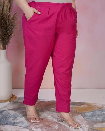 Women's Plus Size Cotton Trousers – 2 Deep Pockets, Half Elastic Waist, Comfortable Fit 3
