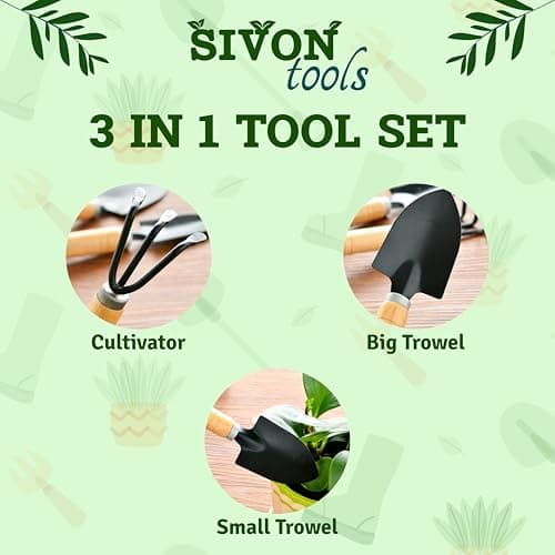 SIVON Gardening Tools Kit-4 Pcs (Cultivator, Small Trowel, Big Trowel,Flower Seeds Packet)|Mini Gardening Tools | Home Gardening Tool Set 2