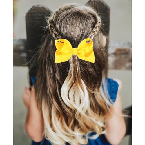 6 pack, 3 inch, Grosgrain Ribbon Hair Bows with Alligator Clips, girls and toddlers Hair Accessories (yellow) 5